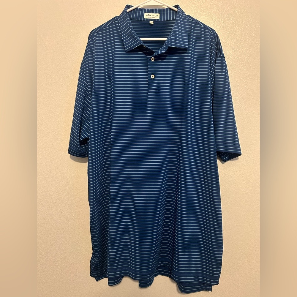 Peter Millar Summer Comfort Polo Men’s XXL Navy Striped Performance Golf